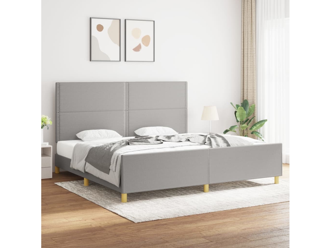 Estrutura De Cama Sem Colchão 200x200 Cm Tecido Cinzento-claro