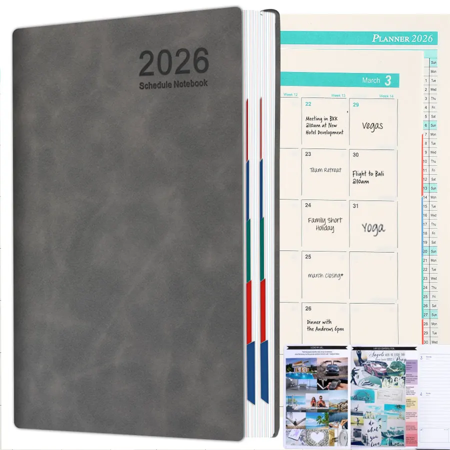 (2026-cinza, A5) Pacote Com 5 Agendas De Bolso Portáteis A5, 365 Dias, Capa De Pu