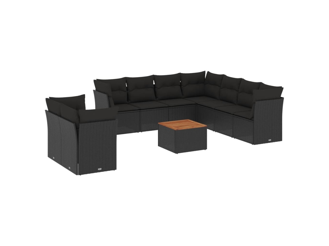 Conjunto de 10 Sofás de Jardim com Almofadões Vime Pe Preto MAISON EXCLUSIVE