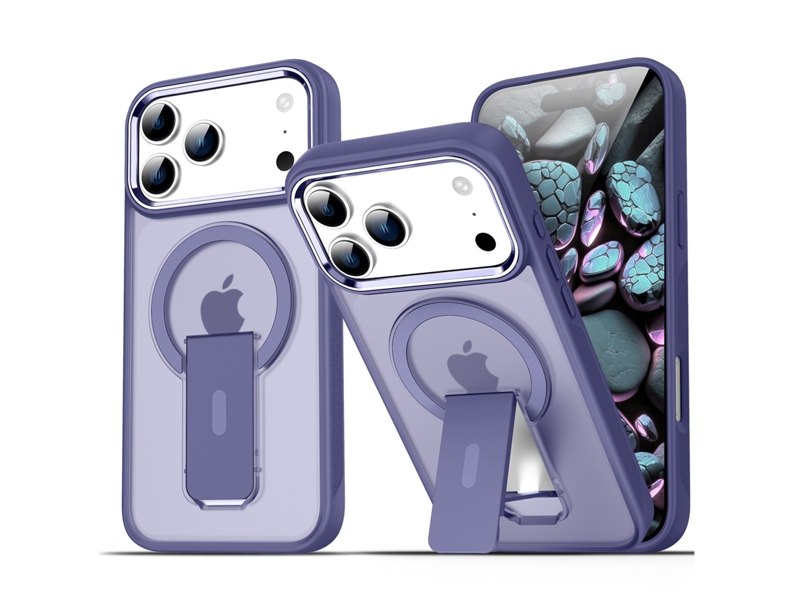 Capa Para Celular Com Suporte Magnético, Transparente, Resistente A Quedas E Impressões Digitais, Compatível Com Iphone 17 Pro (roxo Meia-noite).