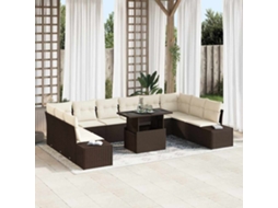 Vidaxl Conjunto De Sofá De Jardim 11 Unid. Marrom E Creme Vime Pe