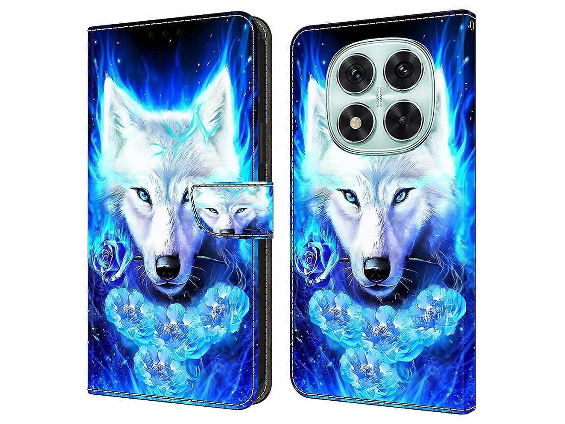 Capa De Couro Com Estampa De Lobo Branco Para Xiaomi Redmi Note 14 Pro 5g