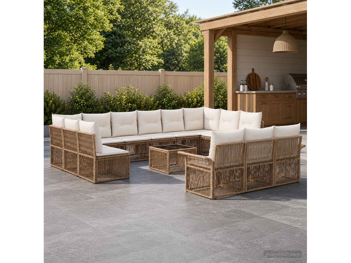 Vidaxl Conjunto De Sofá De Jardim 14 Unid. Bege Vime Pe