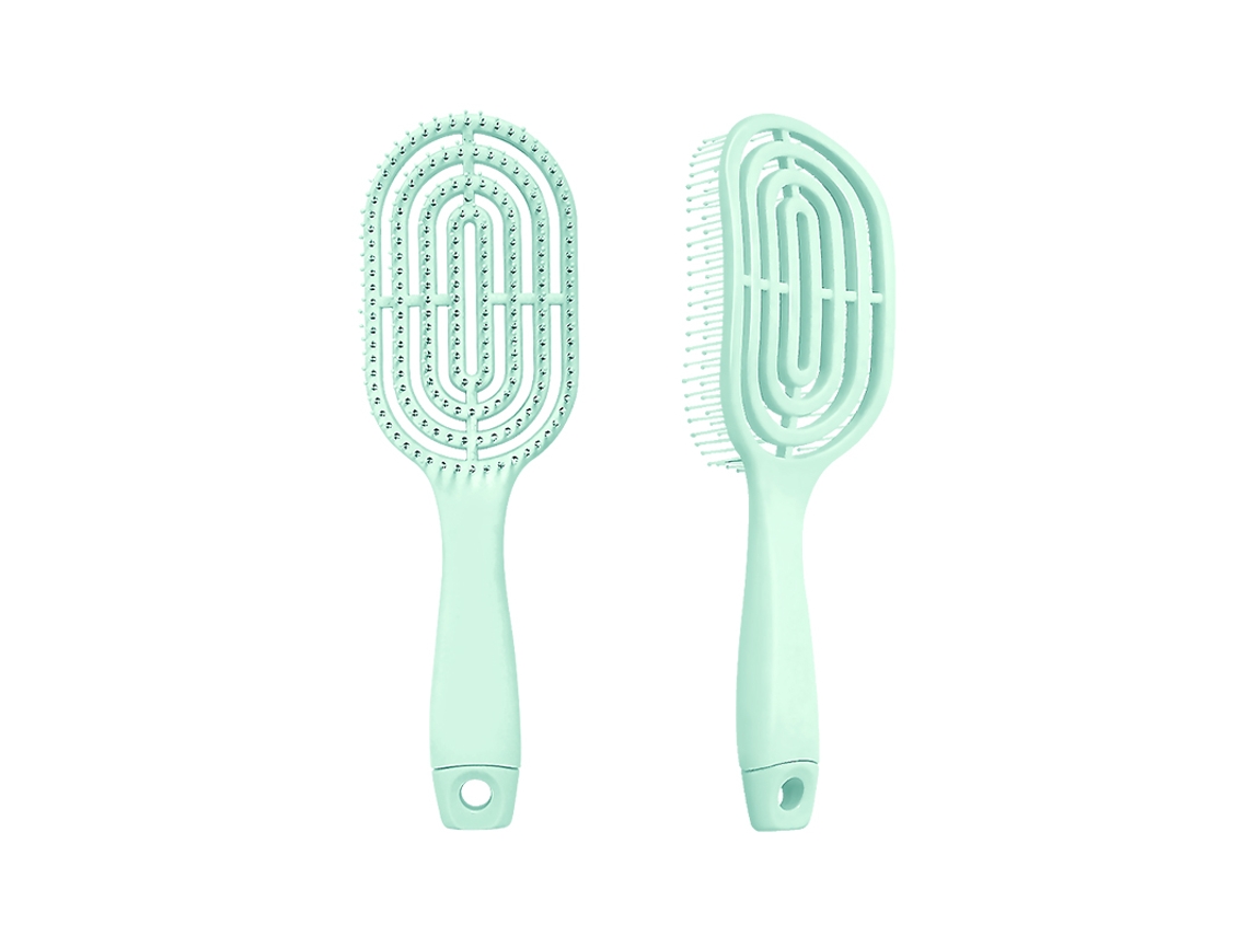 Escova de Cabelo Oval Portátil com Massagem Elástica Suave e Oca, Cor Sólida. MDUG (verde)