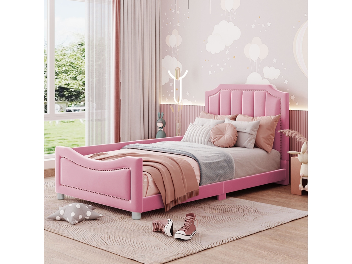 Sofa Cama 90x200cm Flanela Rosa Multifuncional Com Apoios