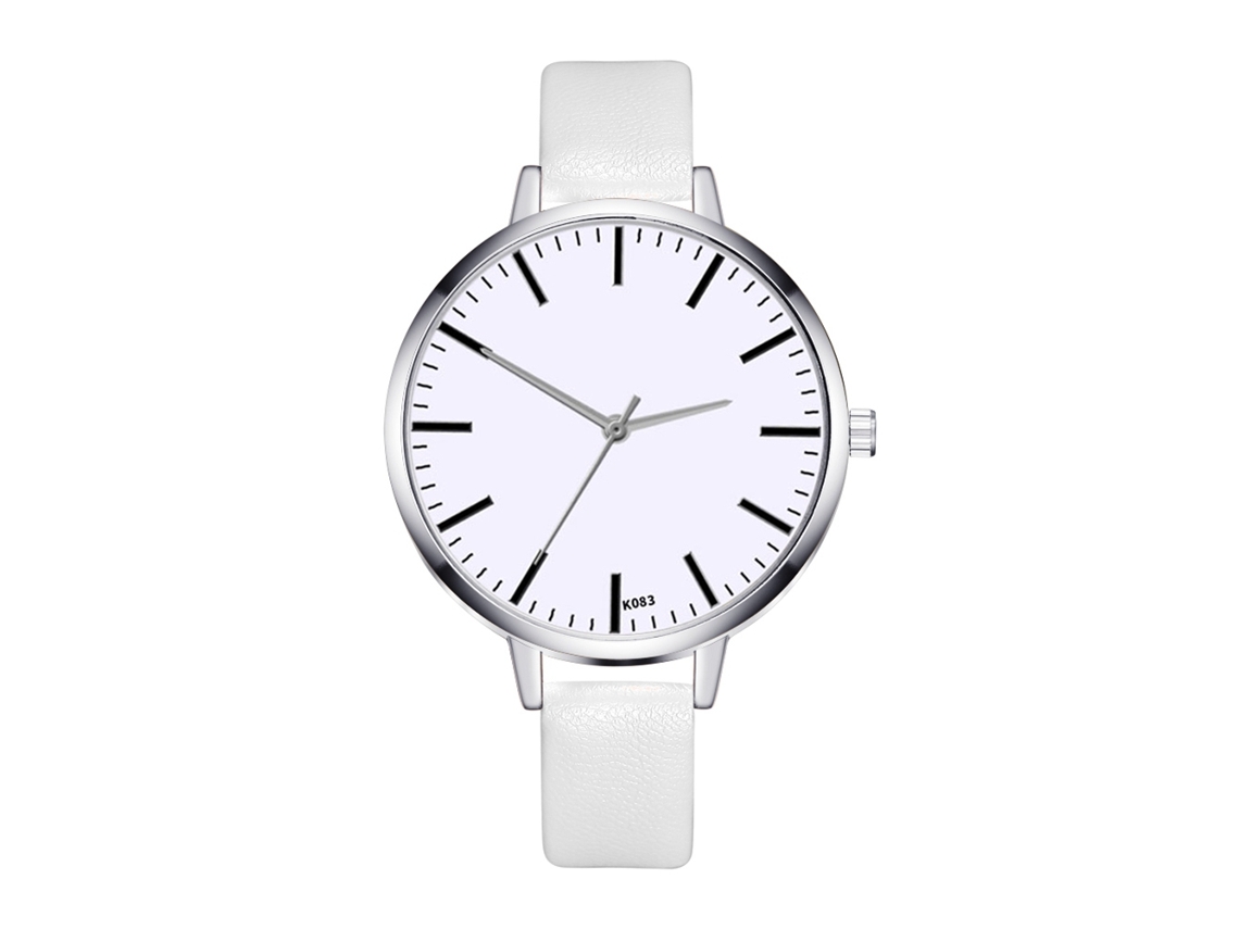 Relógio de Pulso Feminino Fashion com Pulseira Pu Mostrador Redondo Quartzo Branco