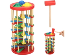 Torre De Bolas Madeira Com Martelo, 3 Bolas, Rampa Giratória