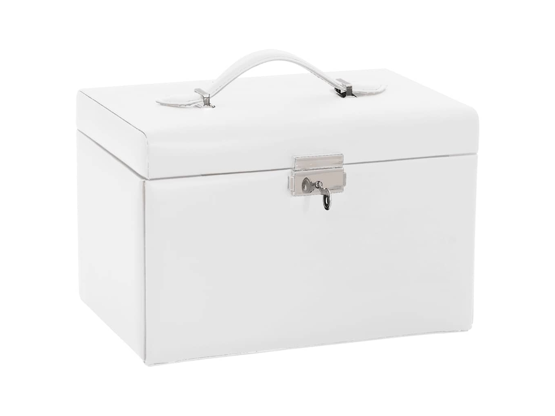 vidaXL Caixa para jóias de 3 camadas com espelho com fechadura Branco