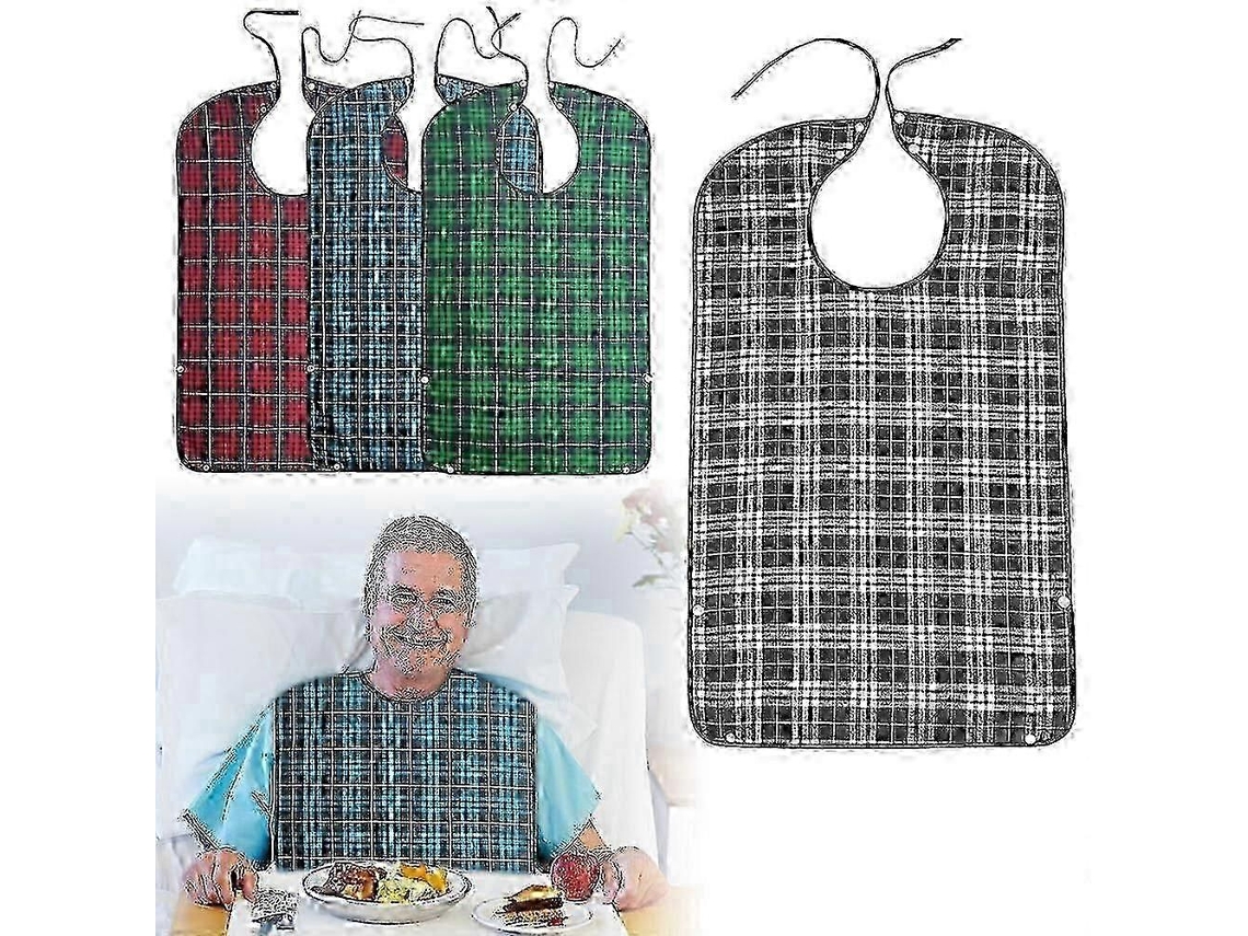 Babadores Para Adultos, Pacote Com 4 Babadores Para Adultos Com Botão De Pressão E Amarração, Babador Impermeável Para Adultos, Babador Reutilizá