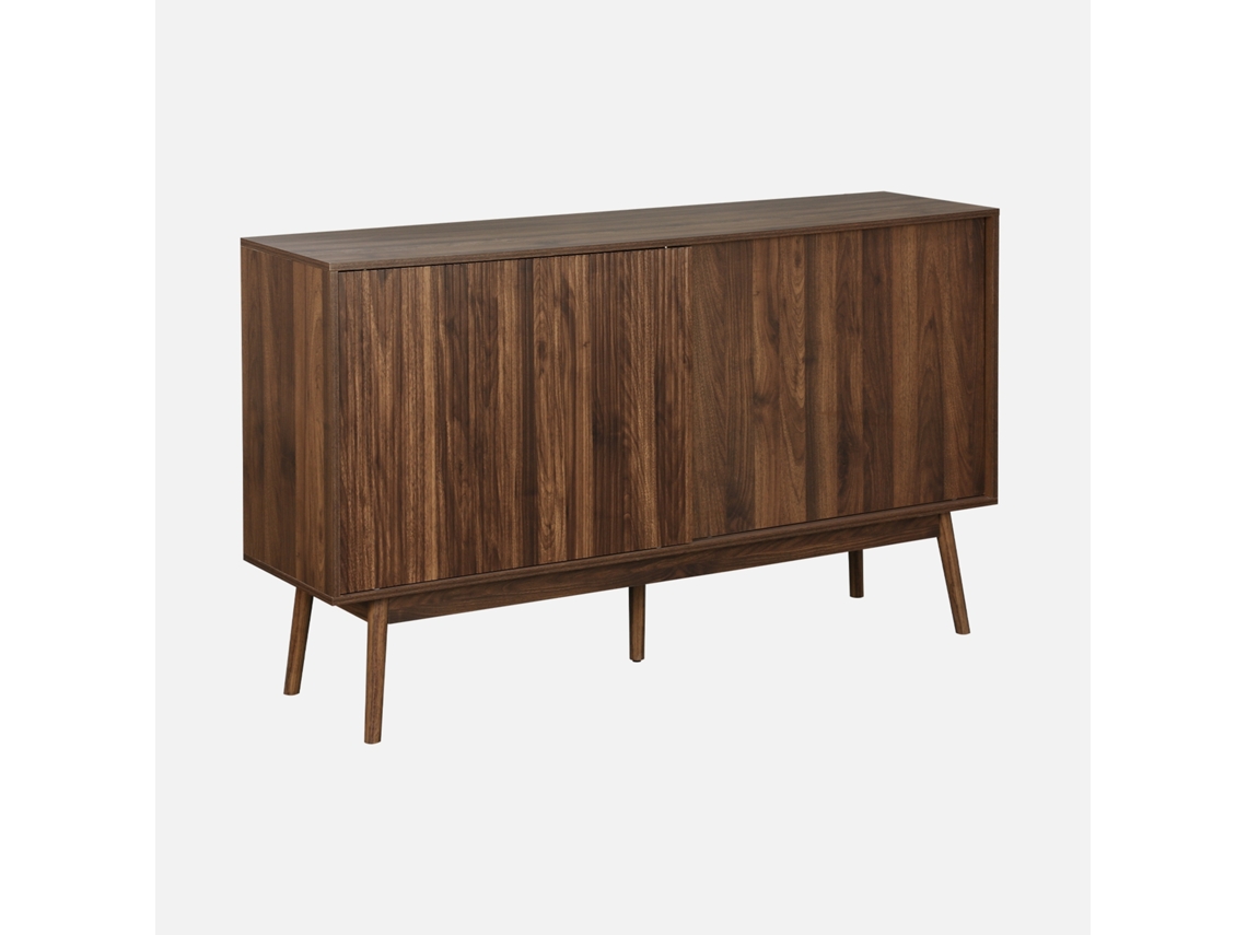 Aparador Estilo Escandinavo Com Efeito De Madeira De 2 Portas, 150cm, Madeira Escura
