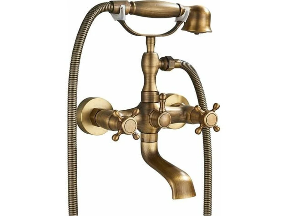 Retro Latão Bath Mixer Tap Com Double Hele, Ajustável Conjunto De Duche Para Bathtub He Duche, Hot Cold Água