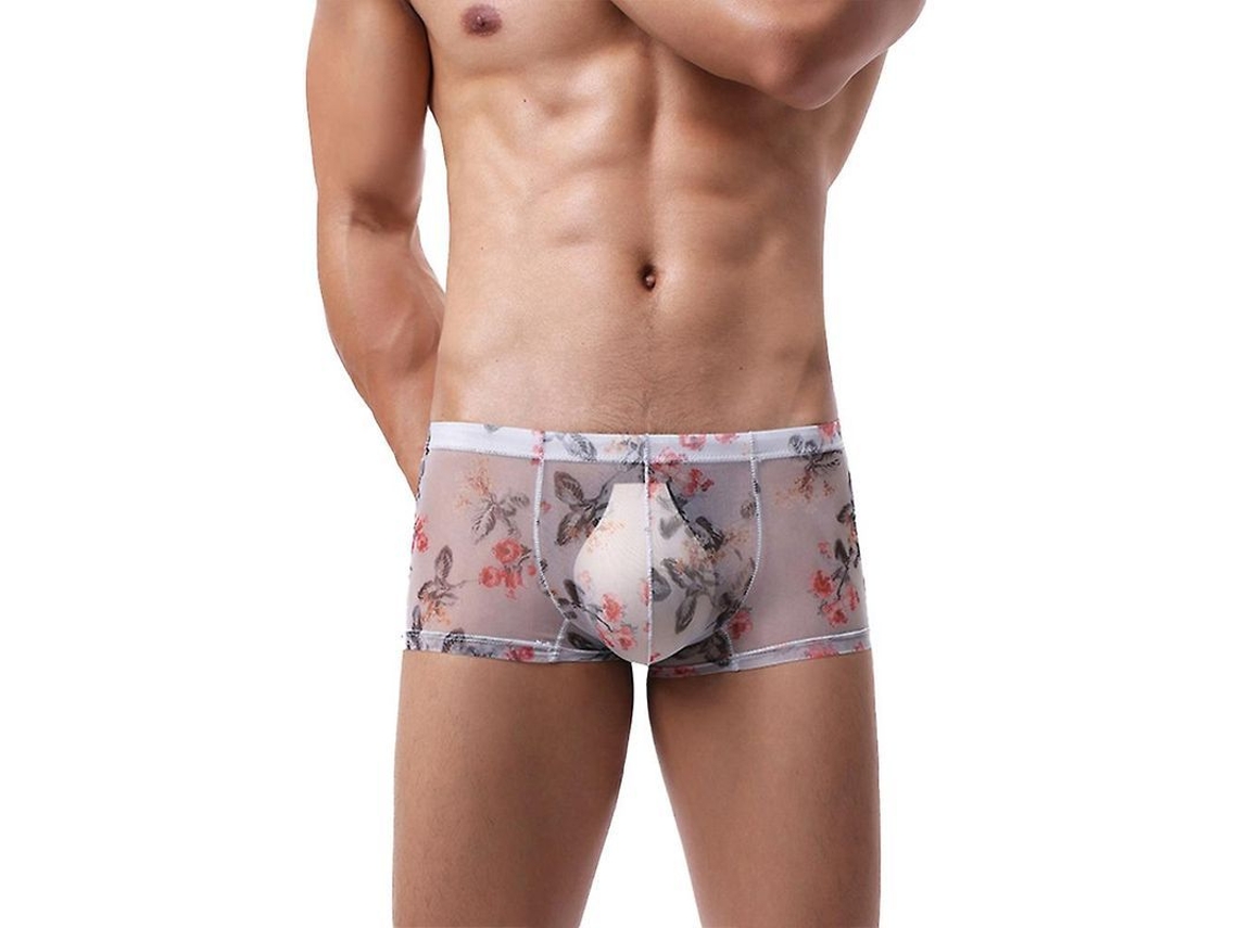 Bóxers Sexy Para Hombres De Algodón Con Estampado Floral Ropa Interior Suave Y Cómoda L Blanco
