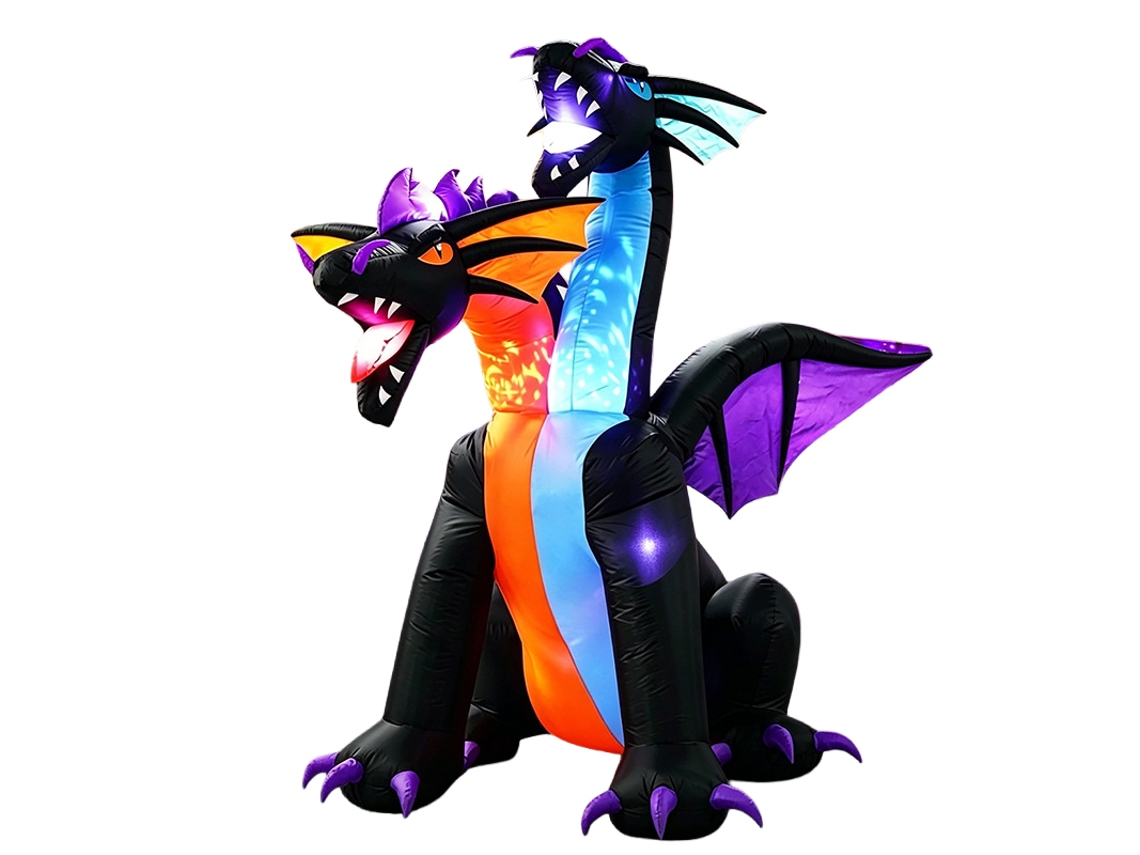 Laxiscreed Inflador De Dragão Duplo Com Led Para Halloween, Decoração De Jardim Ao Ar Livre, 2.1 Metros
