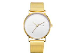 Reloj De Pulsera Mecánico De Cuarzo (correa Oro, Caja Oro, Esfera Blanca, Manecillas Oro)
