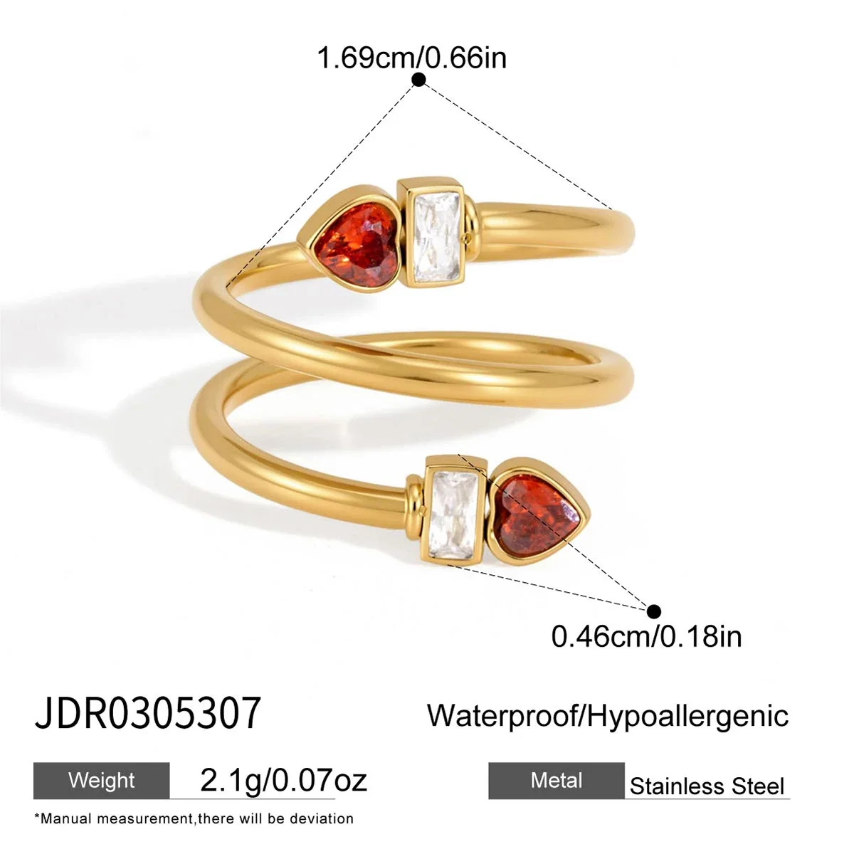 Anel Espiral De Zircônia Multicamadas, Banhado A Ouro, À Prova D'água, Joia Para Usar Em Conjunto Com Outros Anéis.