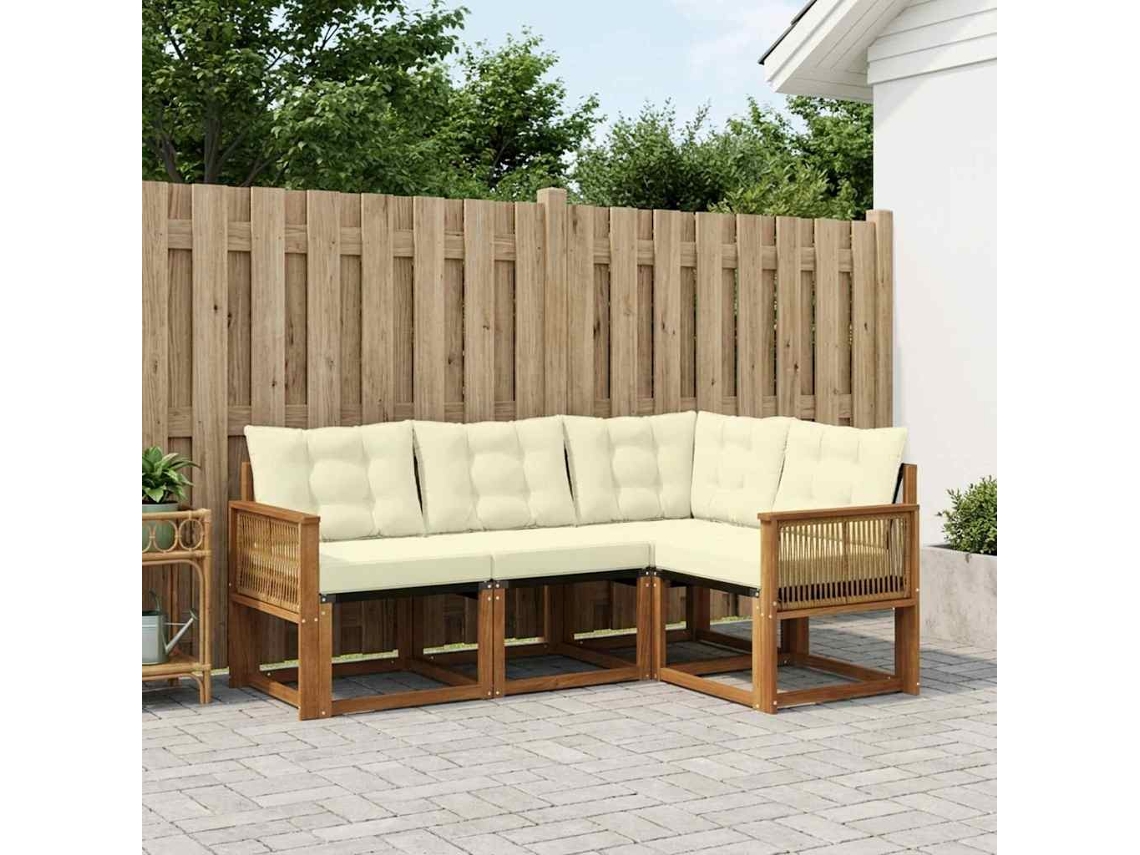 Vidaxl Conjunto De Sofás Para Exterior 4 Unid. Natural E Creme