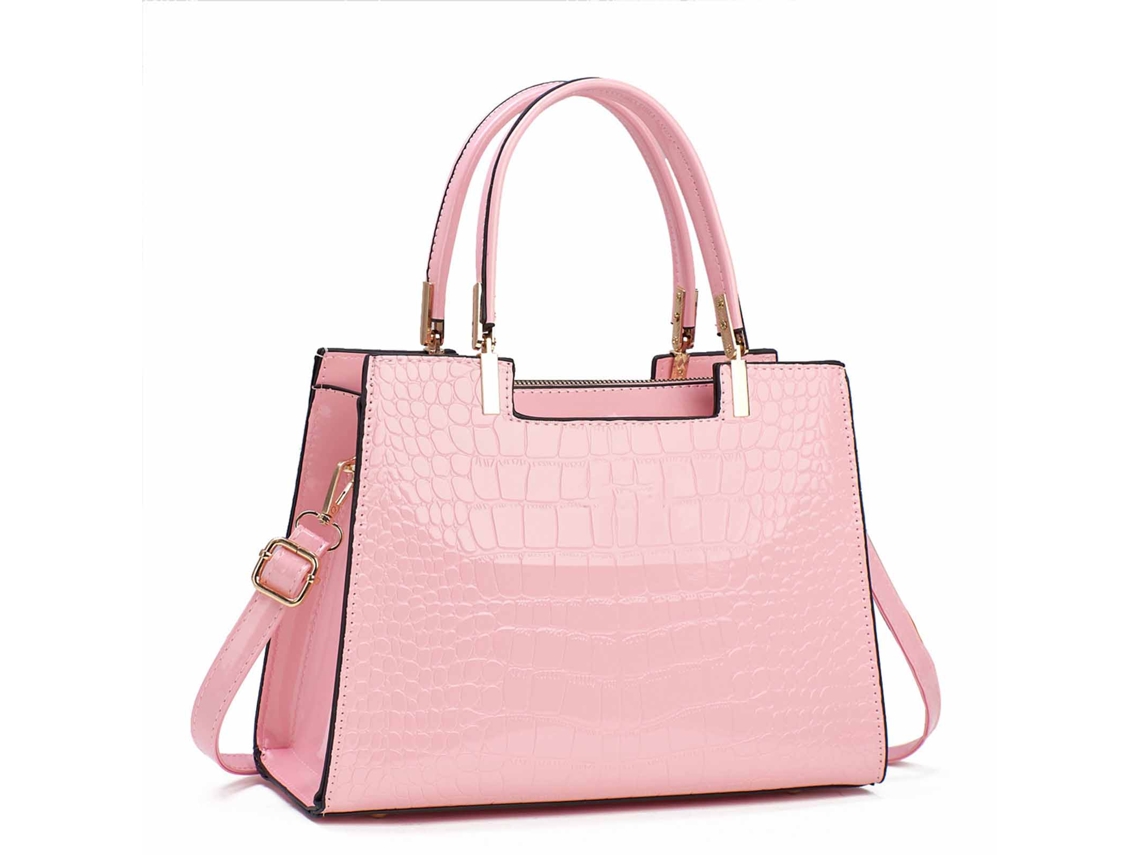 Bolsa Feminina Pu Versátil com Alça Topo e de Ombro para Trabalho e Compras Rosa