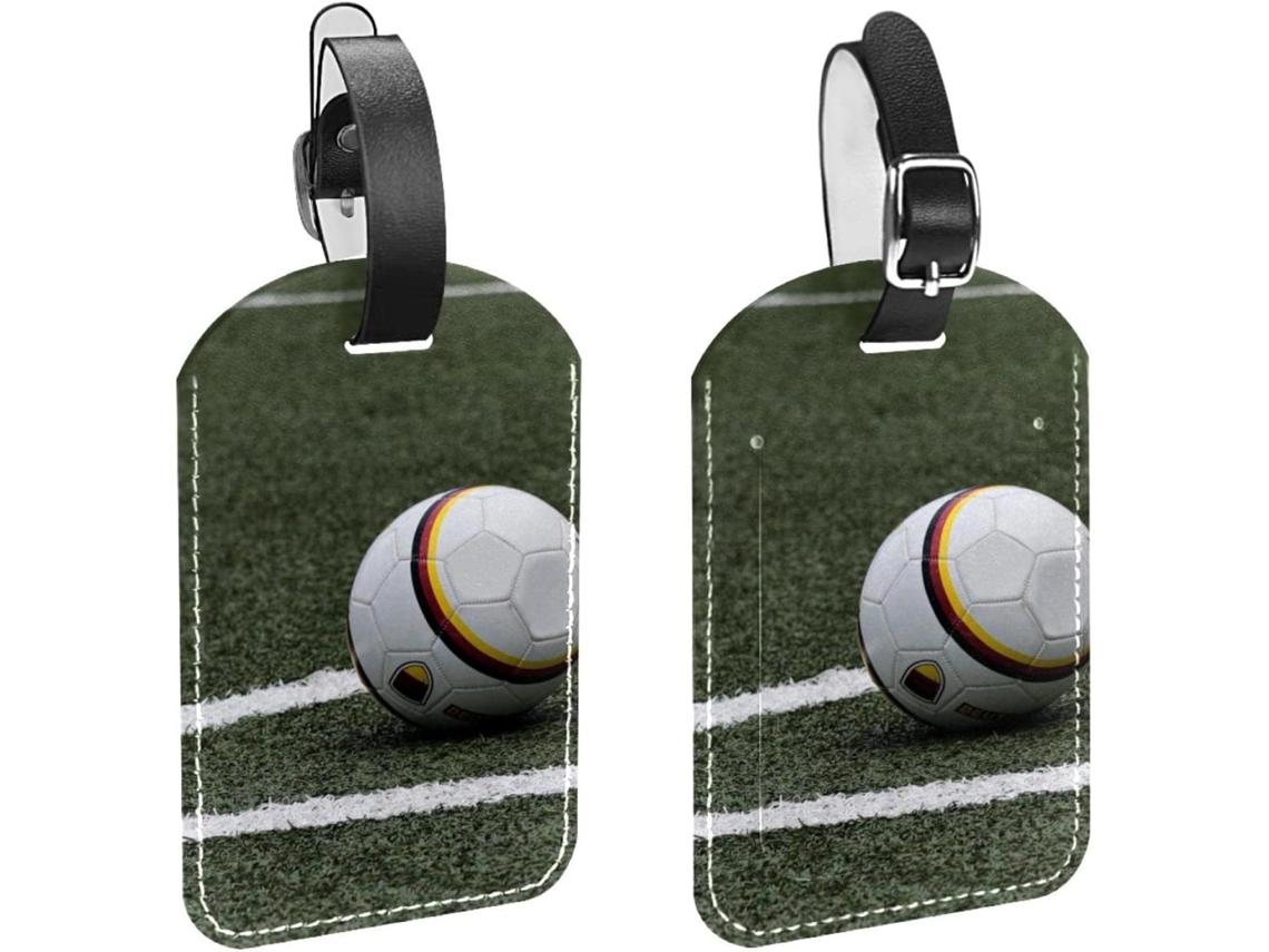 Conjunto De 2 Etiquetas Bagagem Em Couro Sintético Campo Futebol