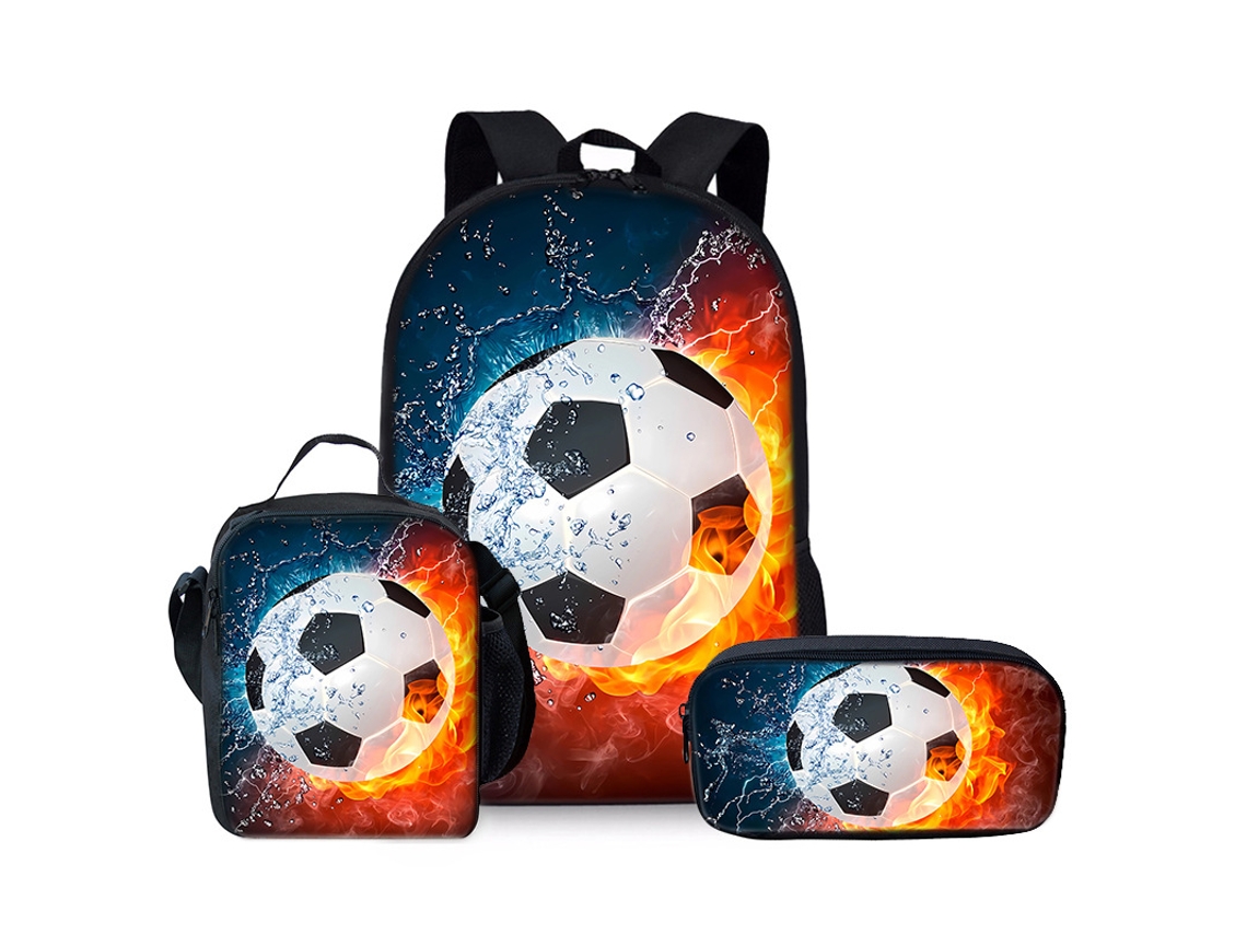 Mochila Escolar Panoona Conjunto De Lancheira E Estojo Com 3 Peças, Impressão 3d Futebol (17 Polegadas) Estilo 4