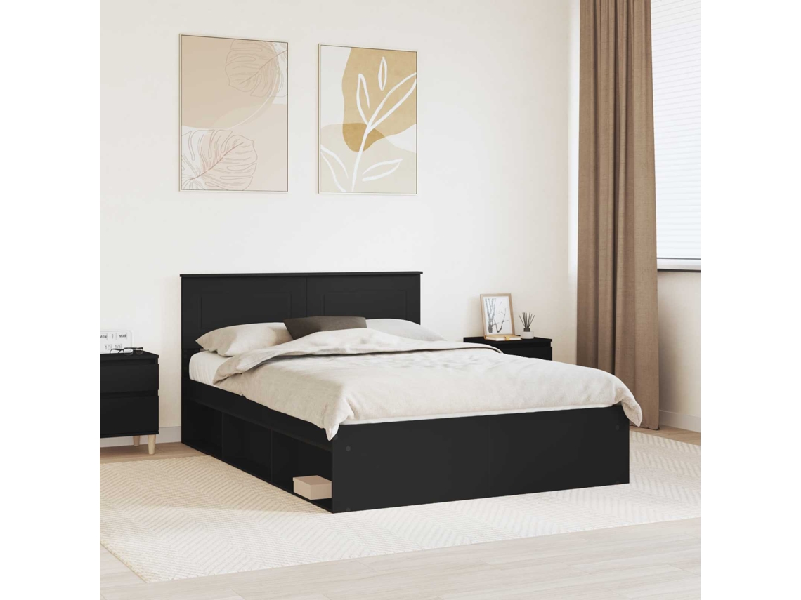 Vidaxl Estrutura Da Cama Preto 150 X 200 Cm Derivados De Madeira