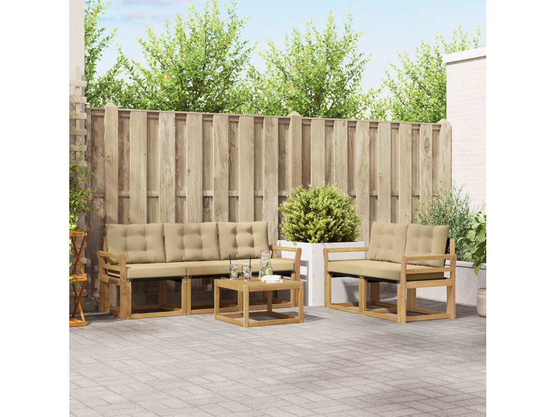 Vidaxl Conjunto De Sofás Para Exterior 6 Unid. Branco E Bege