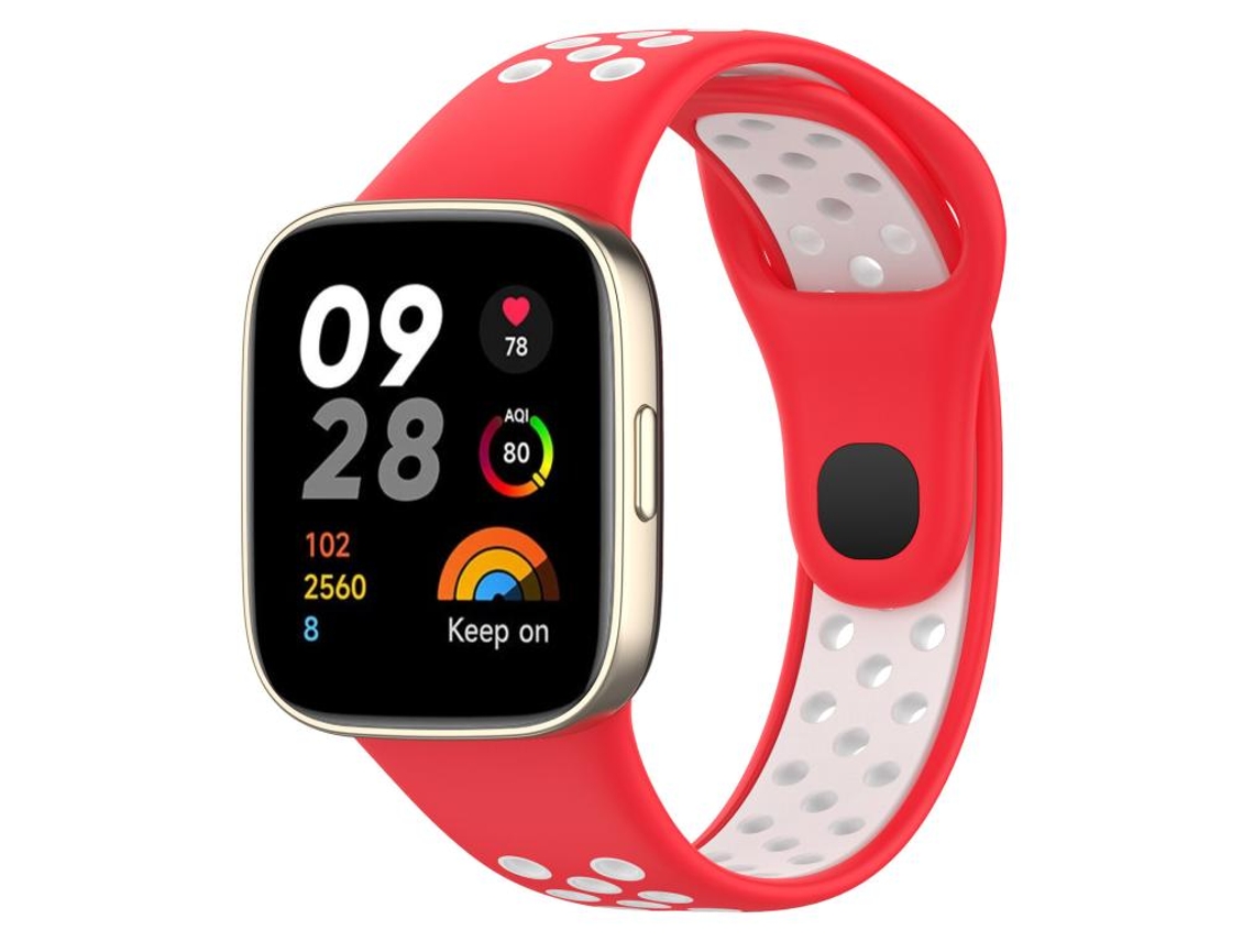Bracelete para Redmi Watch 3 Silicone Esportivo Botão de Pressão Vermelho e Branco XIAOMOYU