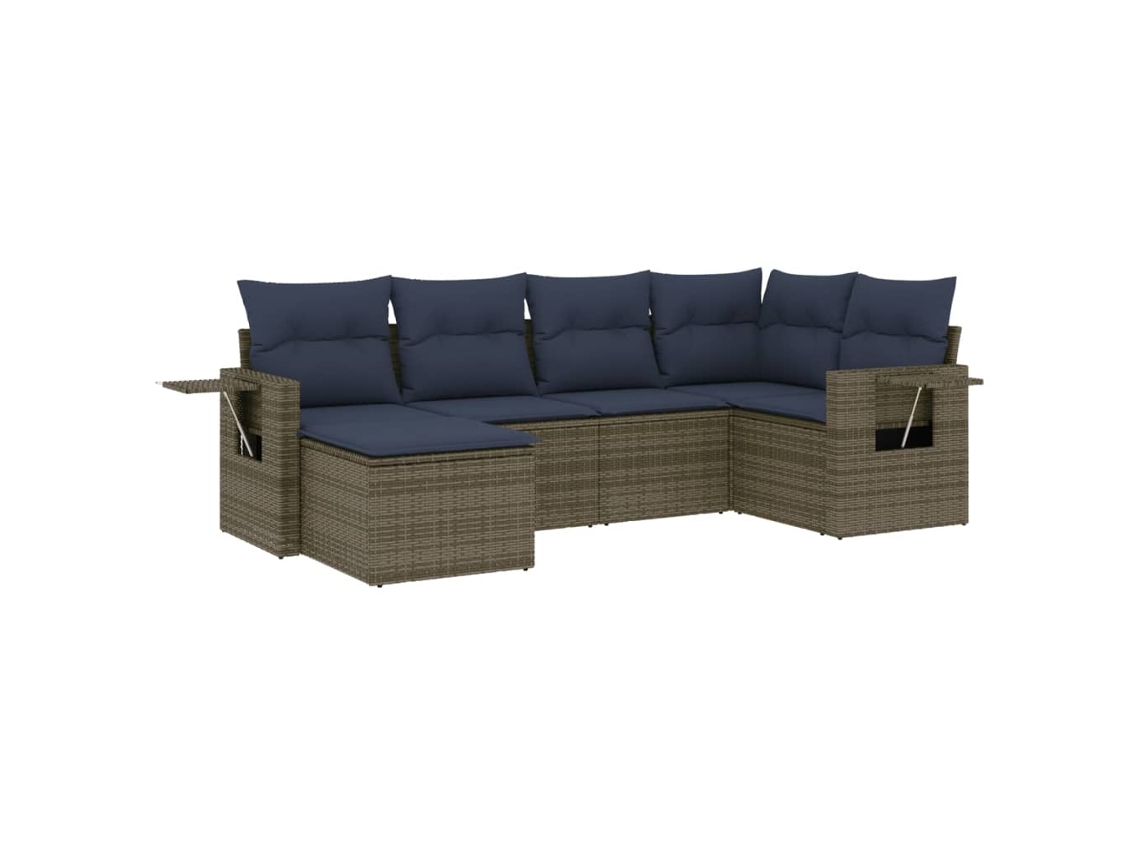 Conjunto de Sofá de Jardim, 6 Peças, Almofadas, Rattan Cinza MAISON EXCLUSIVE