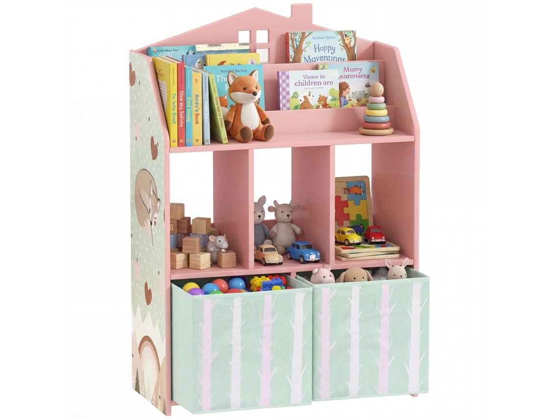 Prateleira Infantil Brinquedos Gavetas Tecido Estampa Raposa Rosa