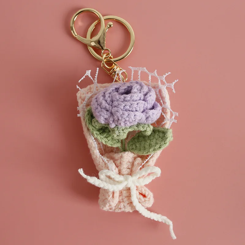 (8 Cm) Novo Chaveiro Com Pingente De Buquê De Crochê Com Flores Trançadas