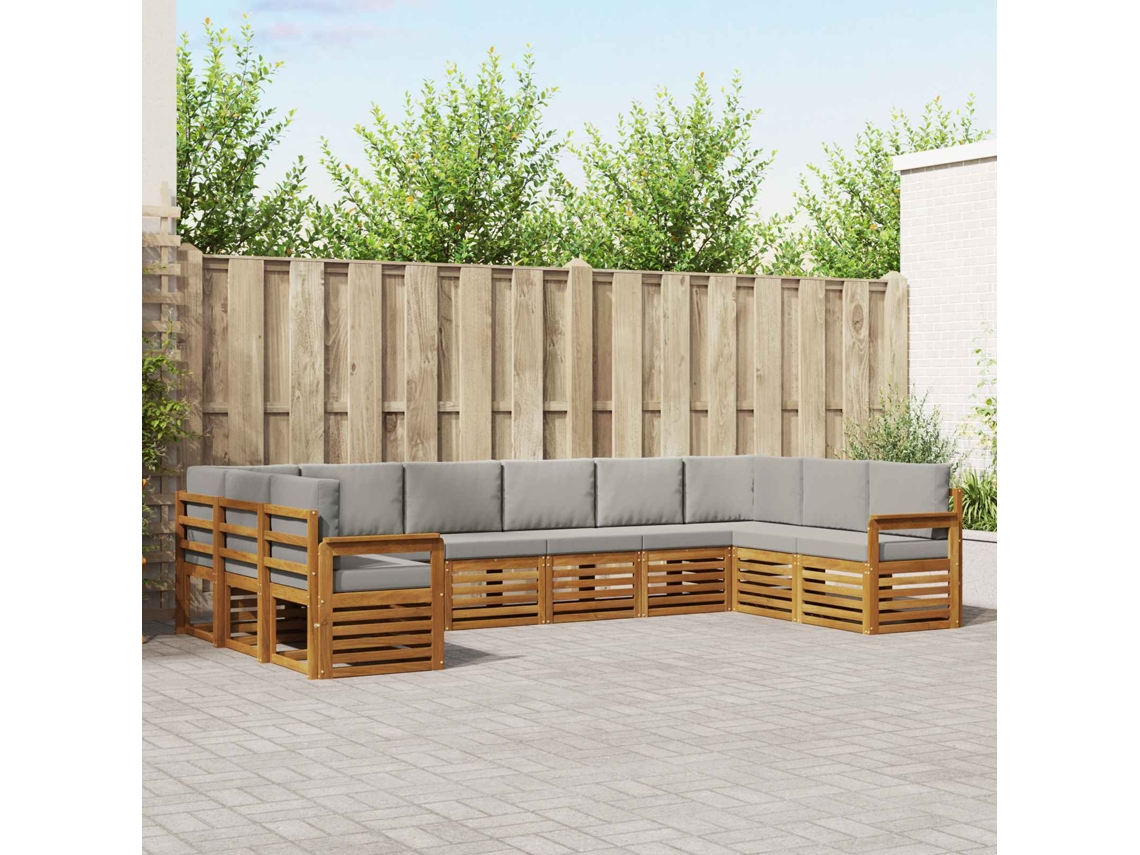 Vidaxl Conjunto De Sofás Para Exterior 10 Unid. Cinza Natural E Claro
