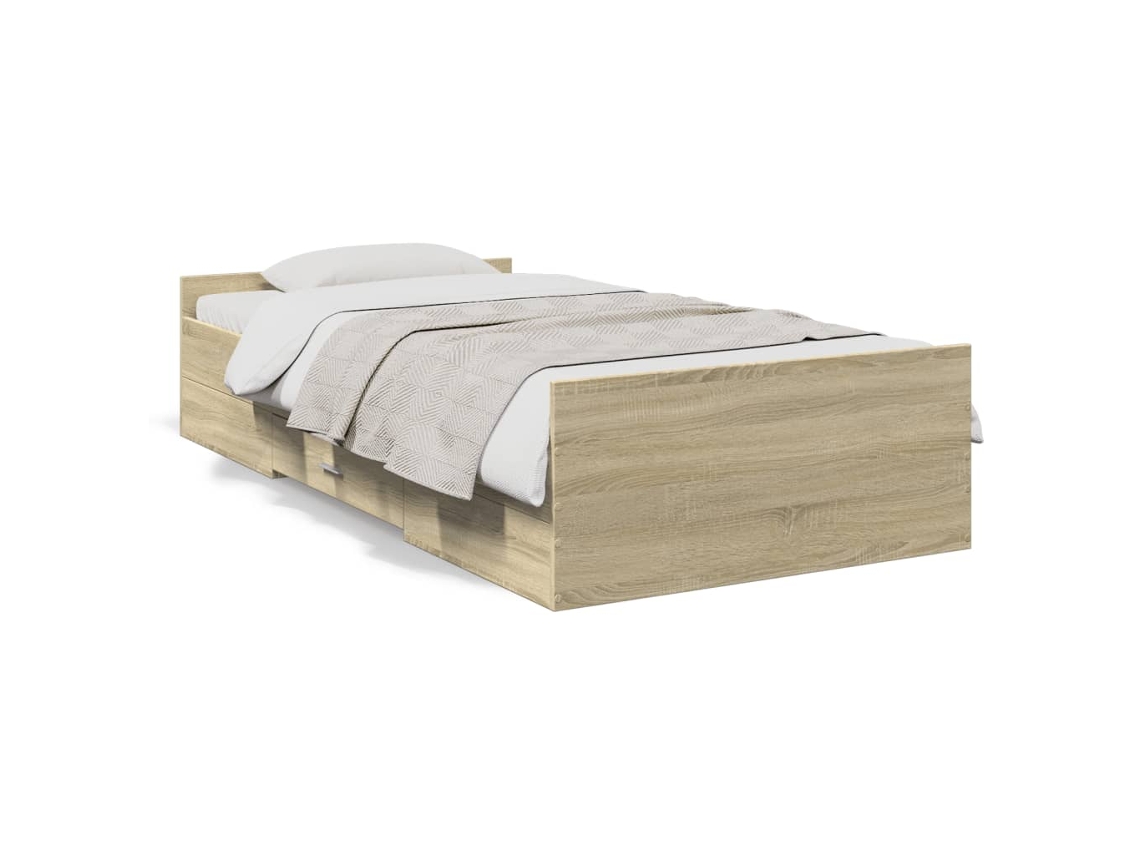Cama com Gavetas Sonoma VIDAXL Madeira de Carvalho Madeira Castanho (90x190cm)