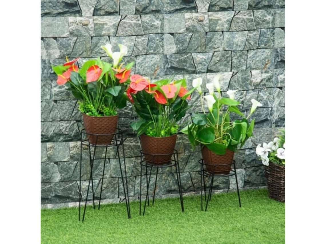 Suporte Para Plantas Em Metal, Conjunto De 3, Elegante E Moderno, Apropriado Para Vasos Até 16 Cm De Diâmetro, Cor Preta Quenty