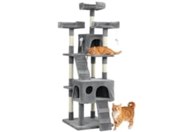 Arranhador para Gatos Arranhador de Gatos 153 Cm com 2 Cavernas 3 Camas 2 Rampas Postes de Sisal e 2 Ratos Pingentes Cinza ESSÊNCIACASA