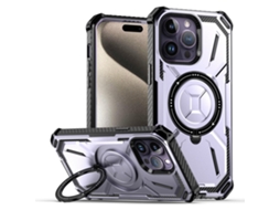 Suporte Casa Para Iphone 15 Pro Pele Sintética Anti-choque Magnética Roxo
