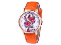 Relógio casual de quartzo para estudantes com pulseira de couro PU laranja.