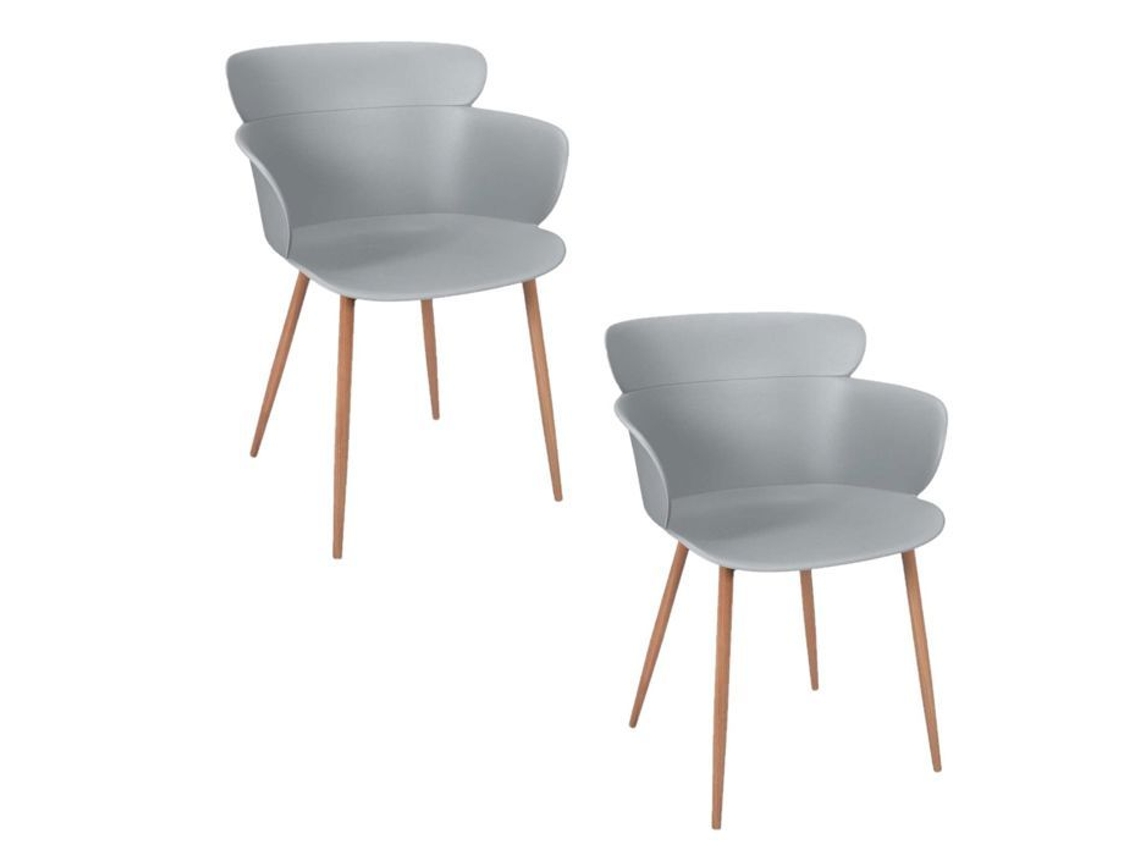 Conjunto de 2 Poltronas Lorens Polipropileno e Metal Cinza e Marrom CMP