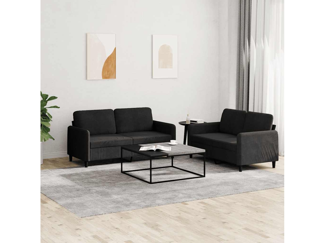 Vidaxl 2 Pcs Conjunto De Sofás Veludo Preto