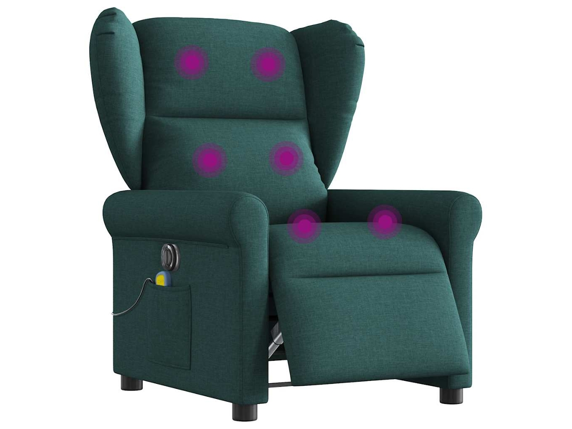 Vidaxl Poltrona Reclinável De Massagens Elétrica Tecido Verde-escuro
