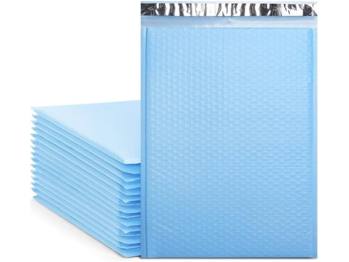Envelopes de envio tipo envelope bolha azul claro, à prova d'água, ideais para embalagens de envio.
