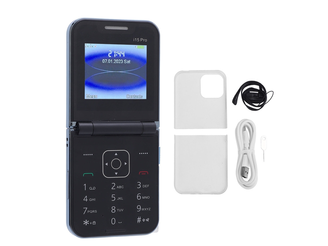Mali telefone Flip Desbloqueado Botões Grandes Dual Sim Standby Veloz Vibração Fm 2.4 Polegadas Tocha para Idosos Azul