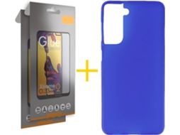 Capa e 2 Películas de Vidro Full Samsung S21 Plus SKYHE Silicone Liso Azul
