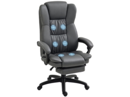 Cadeira Giratória Ajustável com Apoio para os Pés. Encosto de Cabeça. Função de Massagem. Couro Sintético. 68,5x68,5x113 121cm. Cinza Escuro Ge