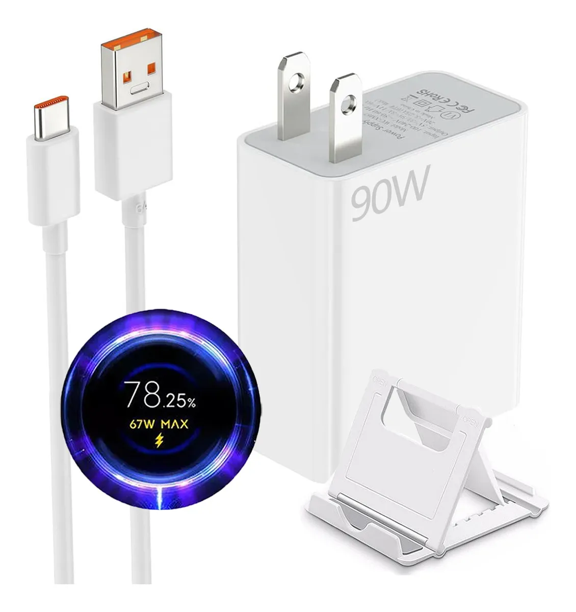 Carregador Turbo Tipo C de 90 W para Xiaomi Redmi Poco X7 Pro 5g com Cabo de 1,5 M Brancoslowmoose