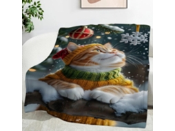 Manta de Desenho Animado com Gato e Floco Neve 220x240 Cm Multifuncional Macia Aconchegante em Flanela Ideal P