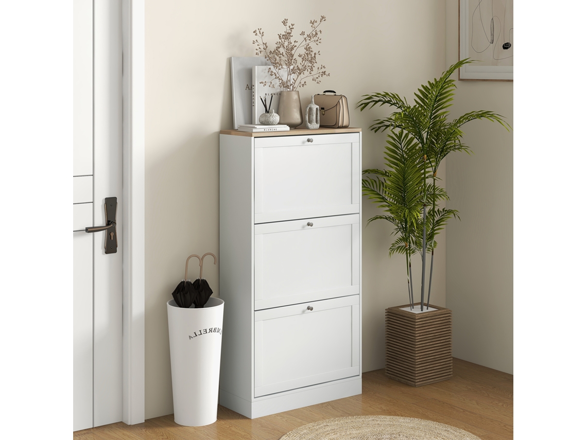 Armário Sapatos Escandinavo 3 Portas Rebatíveis 18 Pares 60x23.5x115 Cm Branco