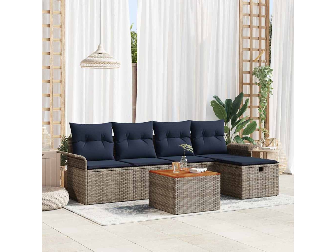 Vidaxl Conjunto De Sofá De Jardim 6 Unid. Cinzeto Vime Pe