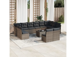 Vidaxl 13 Pcs Conjunto Sofás P/ Jardim C/ Almofadões Vime Pe Cinzento