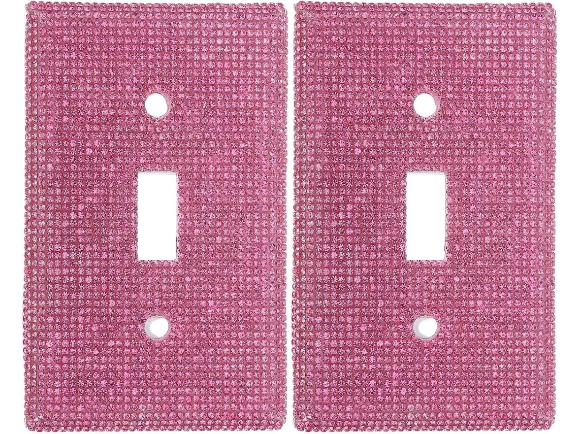 Conjunto De 2 Placas De Interruptor Decorativas Com Strass Rosa Brilhante.