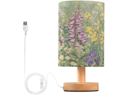 Abajur de Cabeceira Vintage com Estampa de Flores Silvestres, Porta-carregadores USB-C, Luminária de Leitura LED, Base