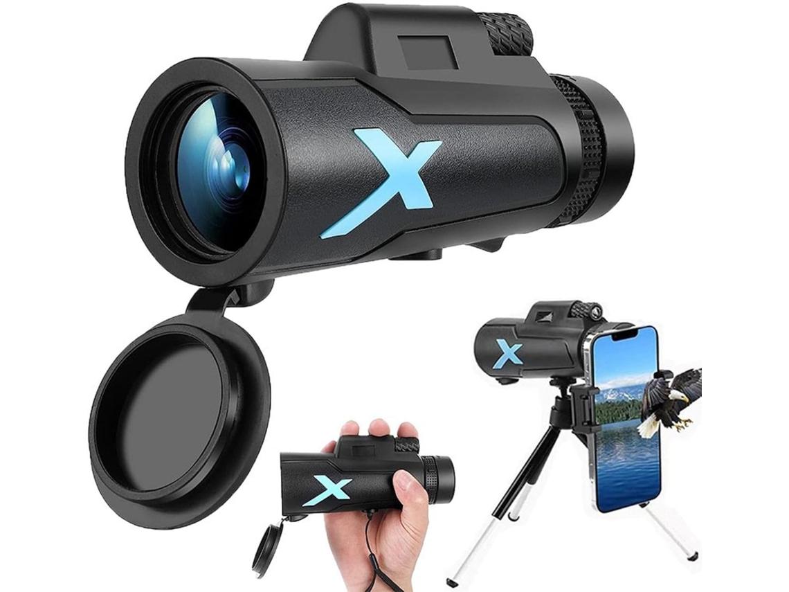 Telescópio Monocular de Alta Potência 12x50, Telescópio Monocular Pequeno de Alta Potência, para Suporte de Smartphone JIAPEI (preto)